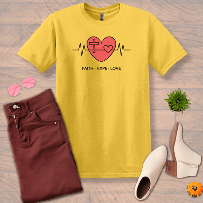 Inspire and Motivate, Uplifting T-shirt with quote: "FAITH HOPE LOVE"