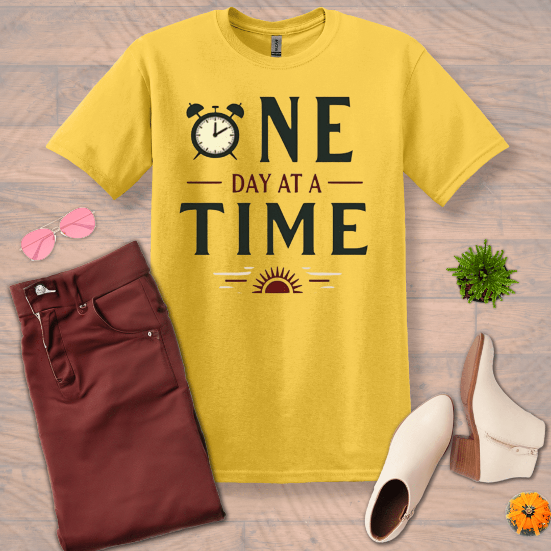 Inspire and Motivate, Uplifting T-shirt with quote: "One Day At A Time"