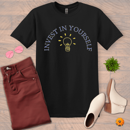 Inspire and Motivate, Uplifting T-shirt with quote: "Invest In Yourself"