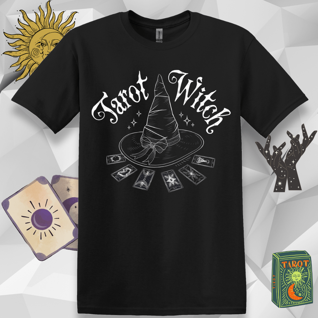 Tarot Witch Hat Unisex T-Shirt with Tarot Cards Design