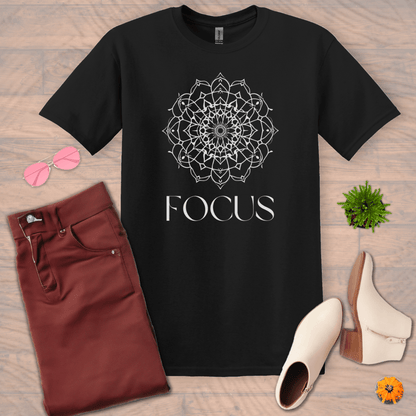 Inspire and Motivate, Uplifting Mandala T-shirt with quote: "Focus"