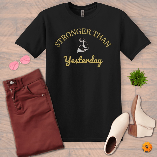 Inspire and Motivate, Uplifting Mandala T-shirt with quote: "Stronger Than Yesterday"