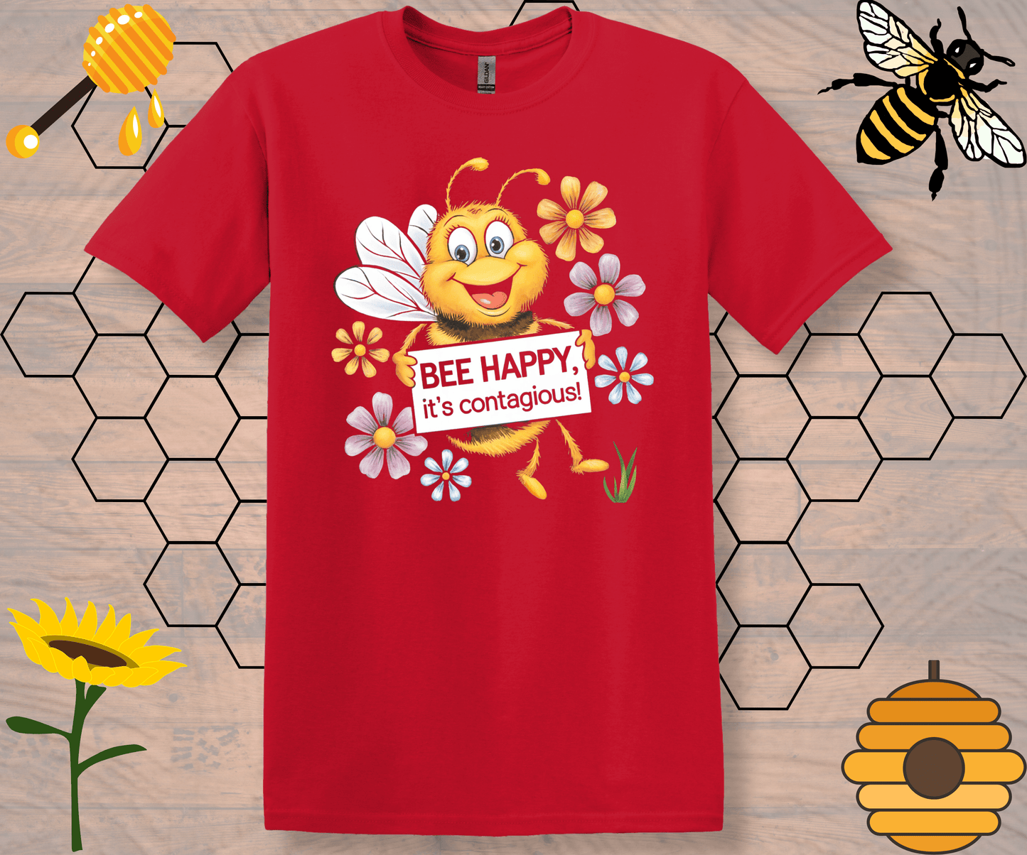 Motivational Graphic Tee - Bee Happy, It’s Contagious Design