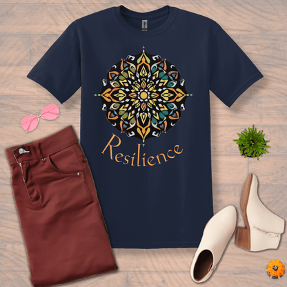 Inspire and Motivate, Uplifting Mandala T-shirt with quote: "Resilience"