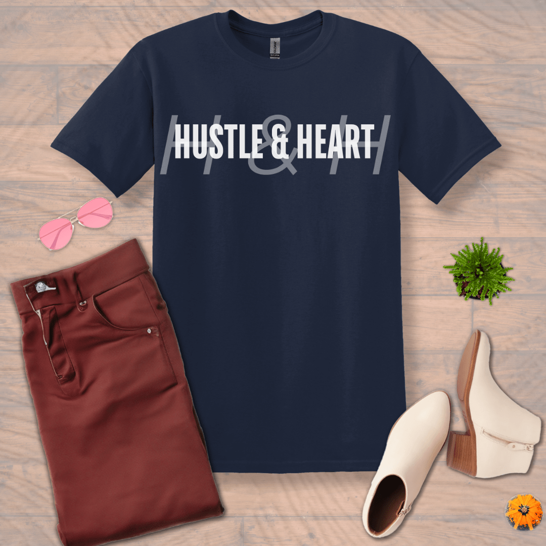 Inspire and Motivate, Uplifting T-shirt with quote: "Hustle & Heart"