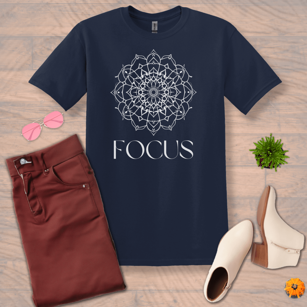 Inspire and Motivate, Uplifting Mandala T-shirt with quote: "Focus"