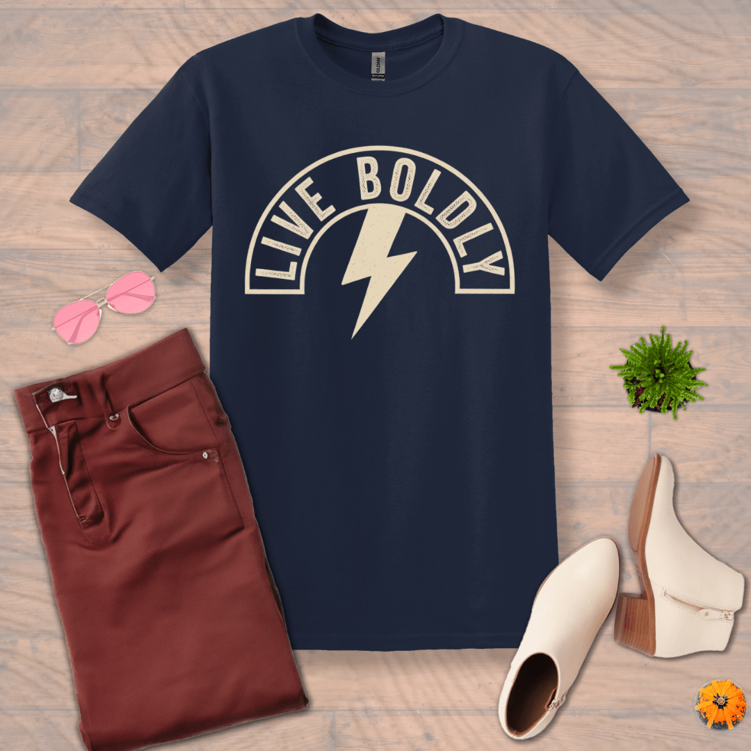 Inspire and Motivate, Uplifting T-shirt with quote: "Live Boldly"