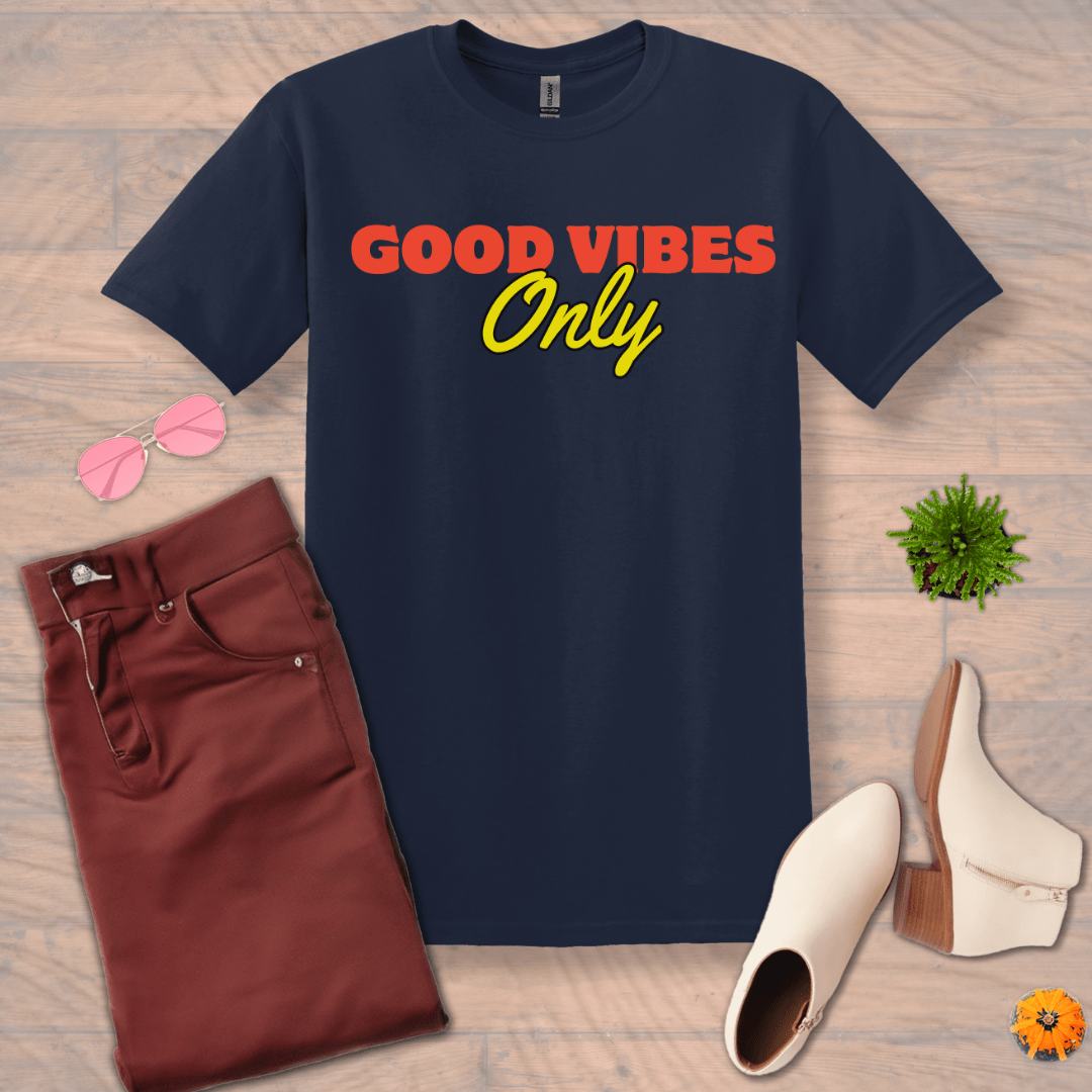 Inspire and Motivate, Uplifting T-shirt with quote: "Good Vibes Only"