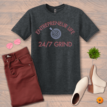 Inspire and Motivate, Uplifting T-shirt with quote: "Entrepreneur Life 24/7 Grind"