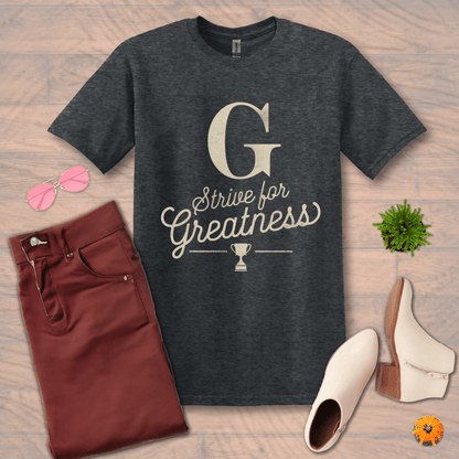 Inspire and Motivate, Uplifting T-shirt with quote: "Strive For Greatness"