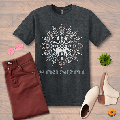 Inspire and Motivate, Uplifting Mandala T-shirt with quote: "Strength"