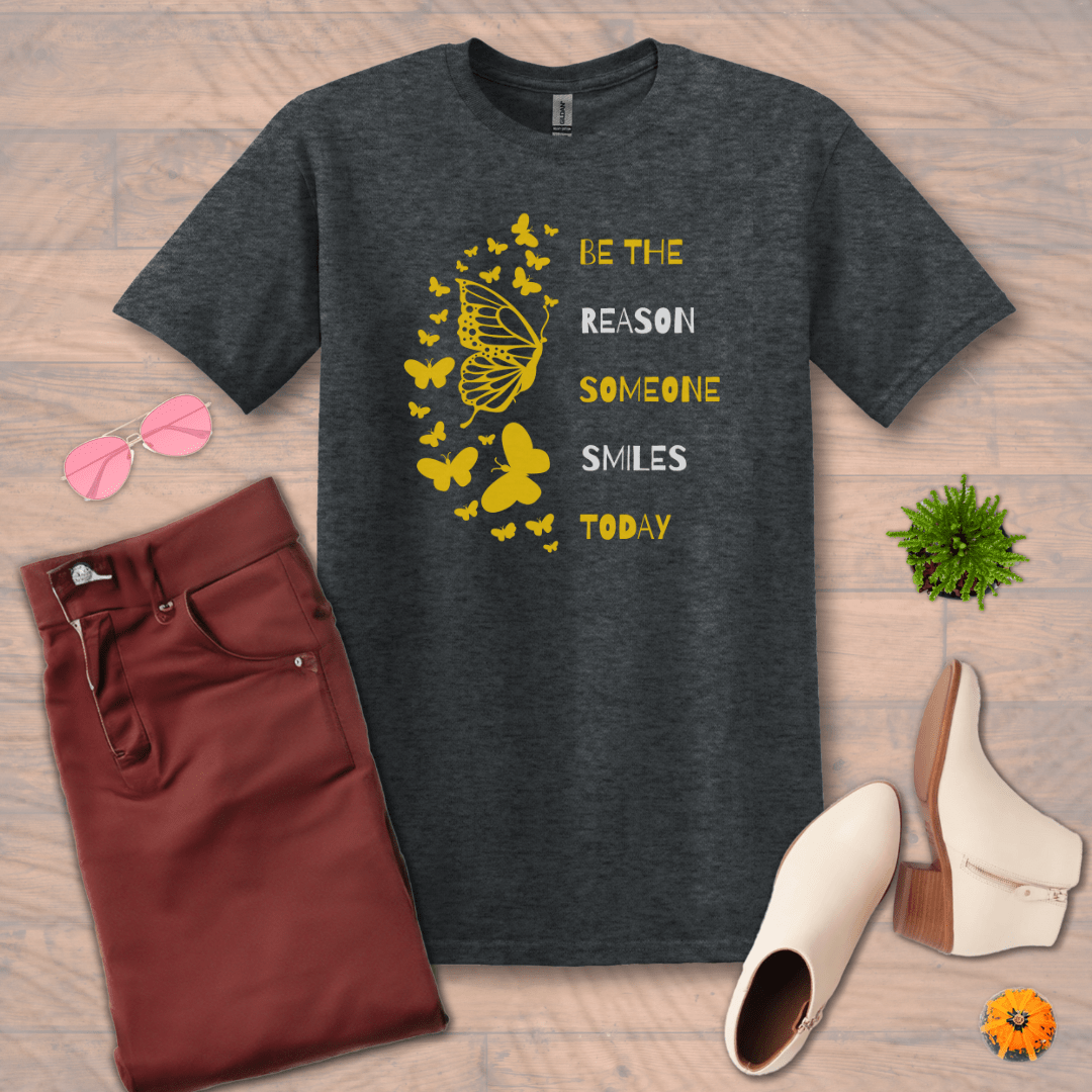 Inspire and Motivate, Uplifting T-shirt with quote: "Be The Reason Someone Smiles Today"