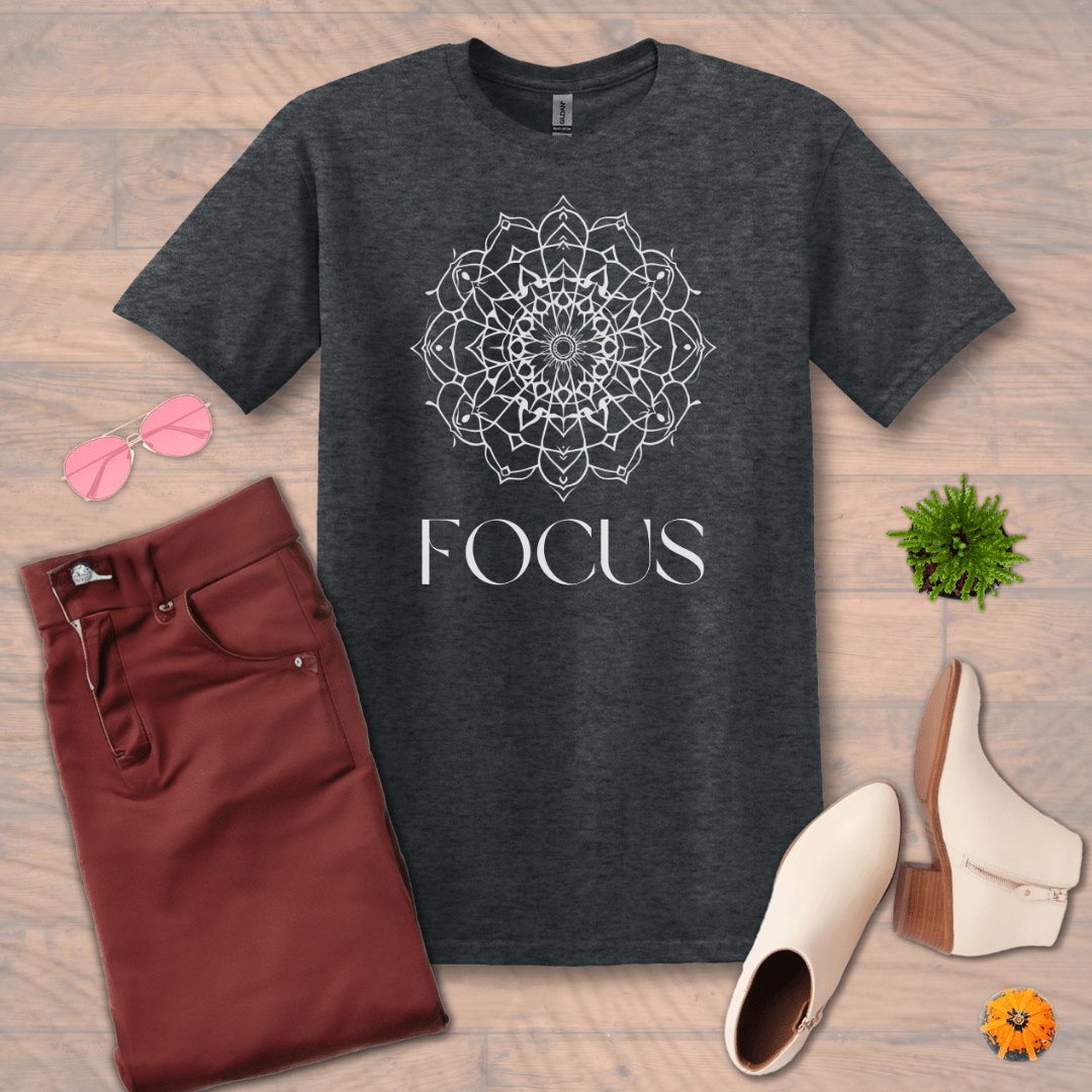 Inspire and Motivate, Uplifting Mandala T-shirt with quote: "Focus"