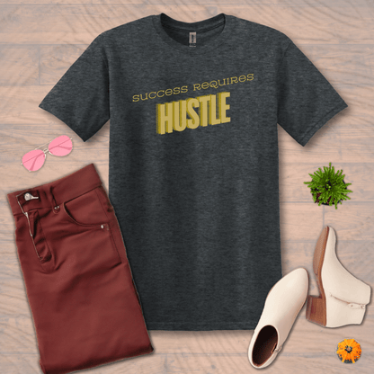 Inspire and Motivate, Uplifting T-shirt with quote: "Success Requires Hustle"