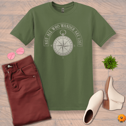 Inspire and Motivate, Uplifting T-shirt with quote: "Not All Who Wander Are Lost"