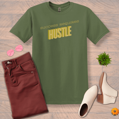 Inspire and Motivate, Uplifting T-shirt with quote: "Success Requires Hustle"