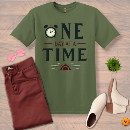 Inspire and Motivate, Uplifting T-shirt with quote: "One Day At A Time"