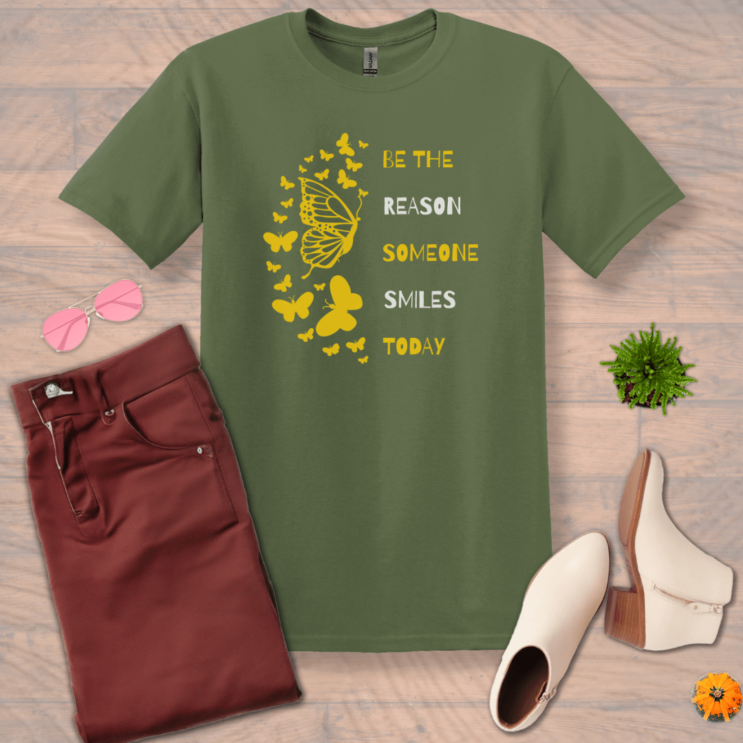 Inspire and Motivate, Uplifting T-shirt with quote: "Be The Reason Someone Smiles Today"