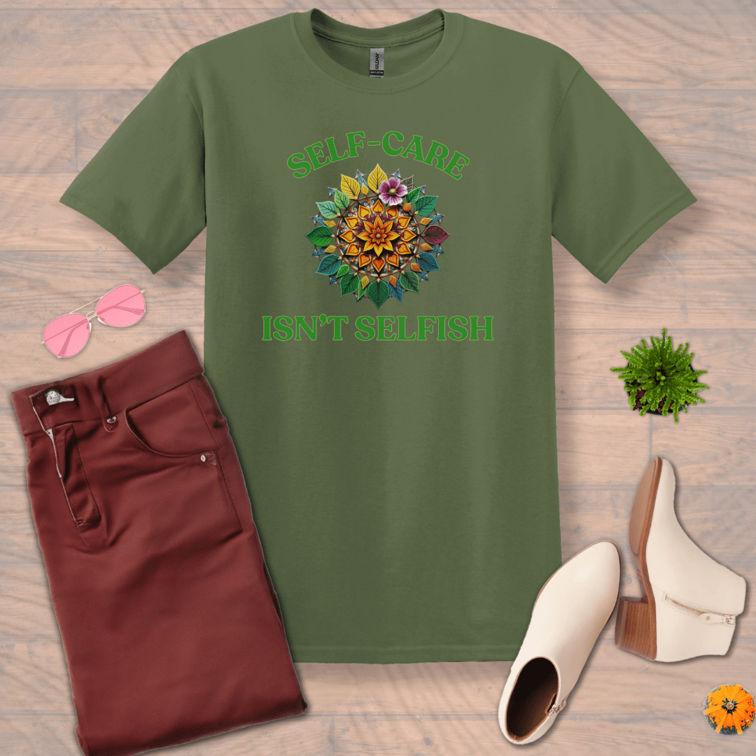 Inspire and Motivate, Uplifting T-shirt with quote: "Self-Care, Isn't Selfish"