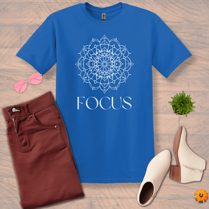 Inspire and Motivate, Uplifting Mandala T-shirt with quote: "Focus"