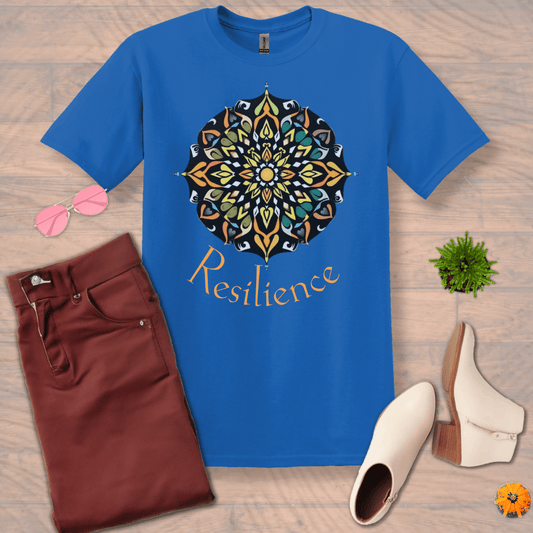 Inspire and Motivate, Uplifting Mandala T-shirt with quote: "Resilience"