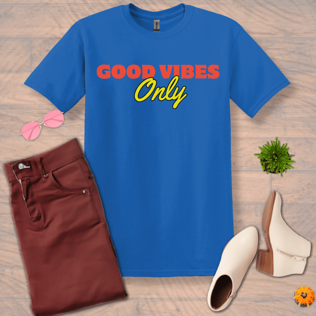 Inspire and Motivate, Uplifting T-shirt with quote: "Good Vibes Only"