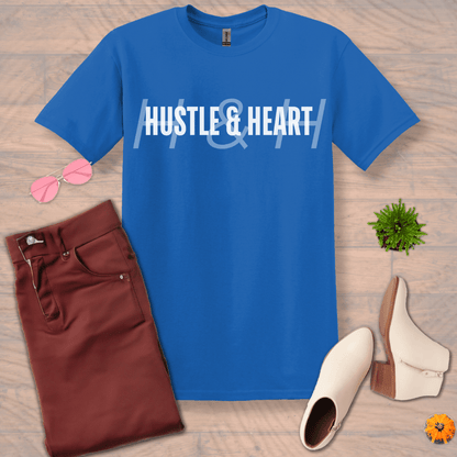 Inspire and Motivate, Uplifting T-shirt with quote: "Hustle & Heart"