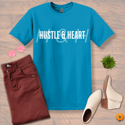 Inspire and Motivate, Uplifting T-shirt with quote: "Hustle & Heart"