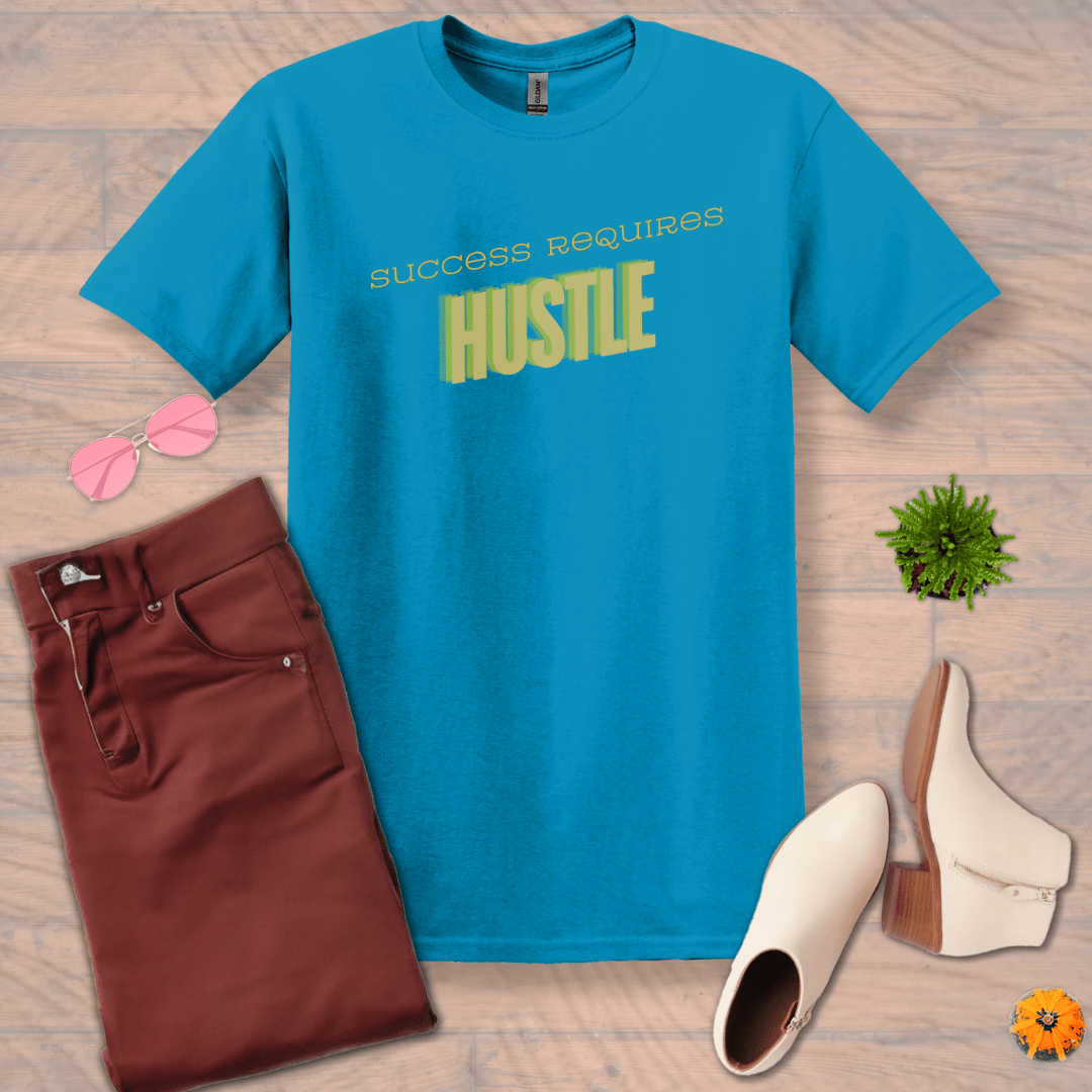 Inspire and Motivate, Uplifting T-shirt with quote: "Success Requires Hustle"