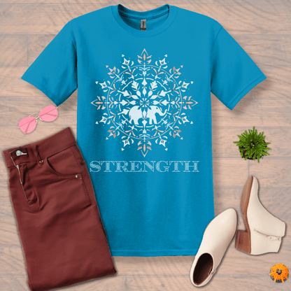 Inspire and Motivate, Uplifting Mandala T-shirt with quote: "Strength"