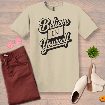 Inspire and Motivate, Uplifting T-shirt with quote: "Believe in Yourself"