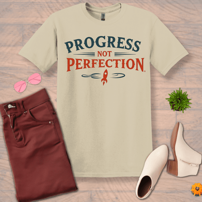 Inspire and Motivate, Uplifting T-shirt with quote: "Progress Not Perfection"