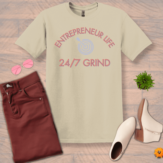 Inspire and Motivate, Uplifting T-shirt with quote: "Entrepreneur Life 24/7 Grind"