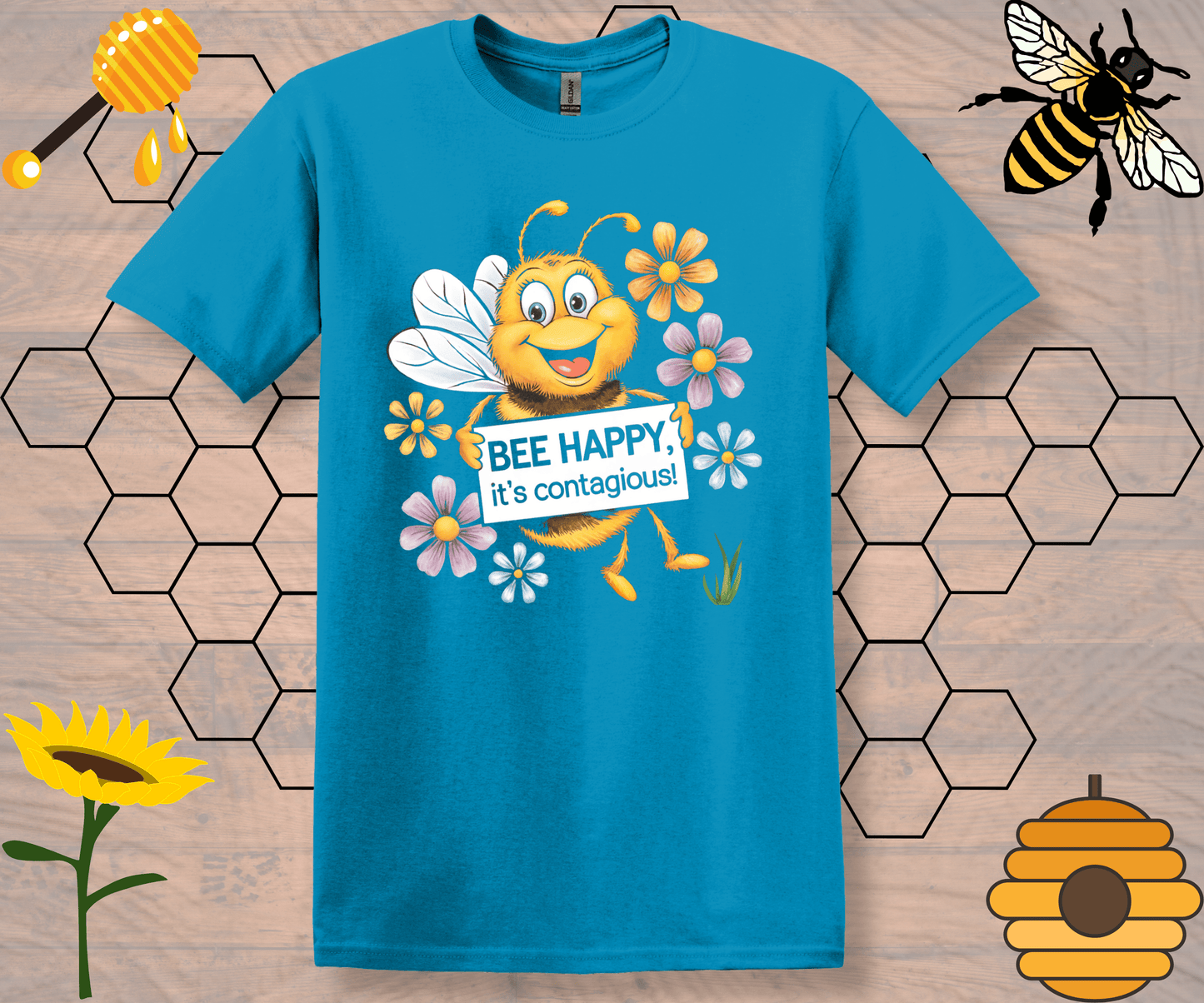 Motivational Graphic Tee - Bee Happy, It’s Contagious Design