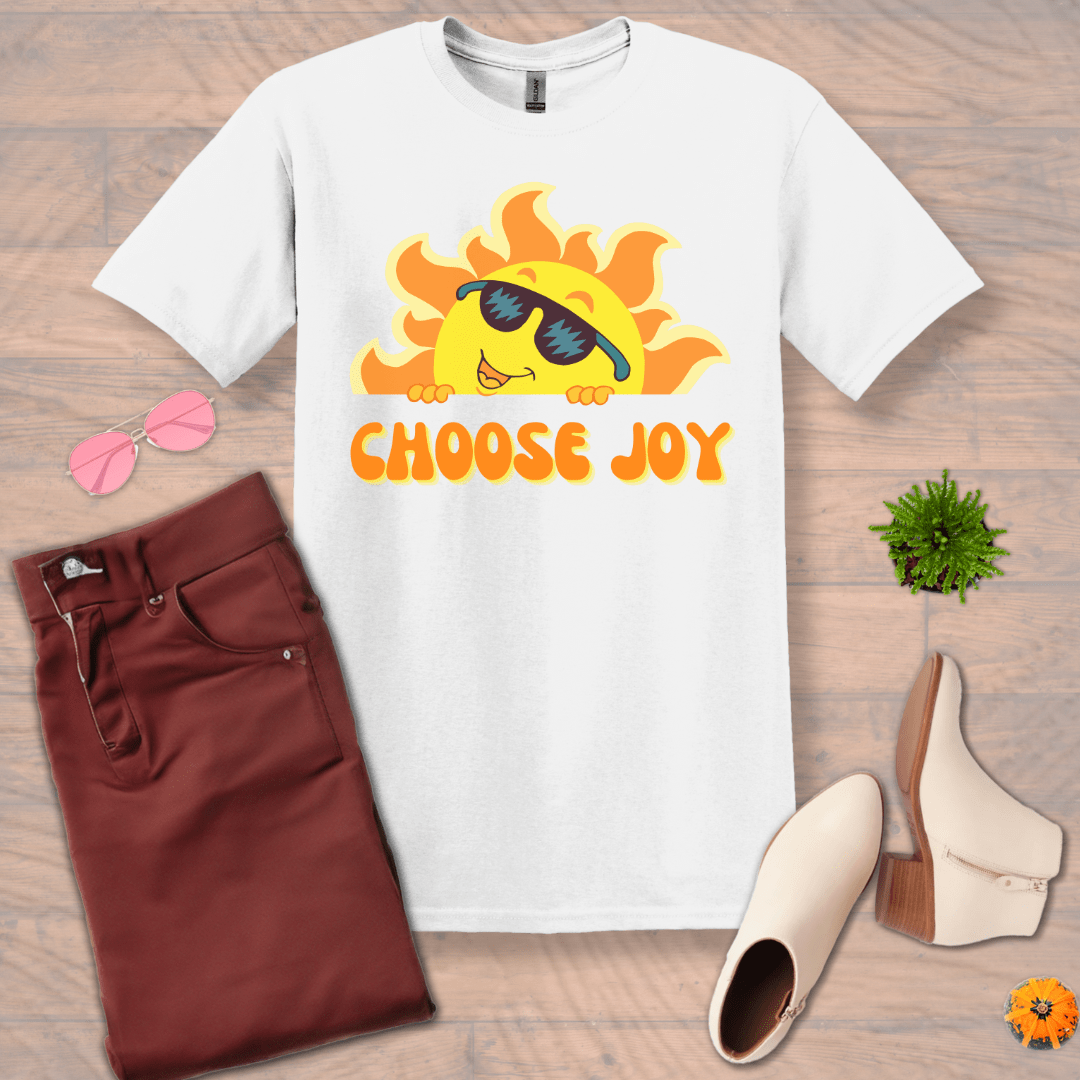 Inspire and Motivate, Uplifting T-shirt with quote: "Choose Joy"