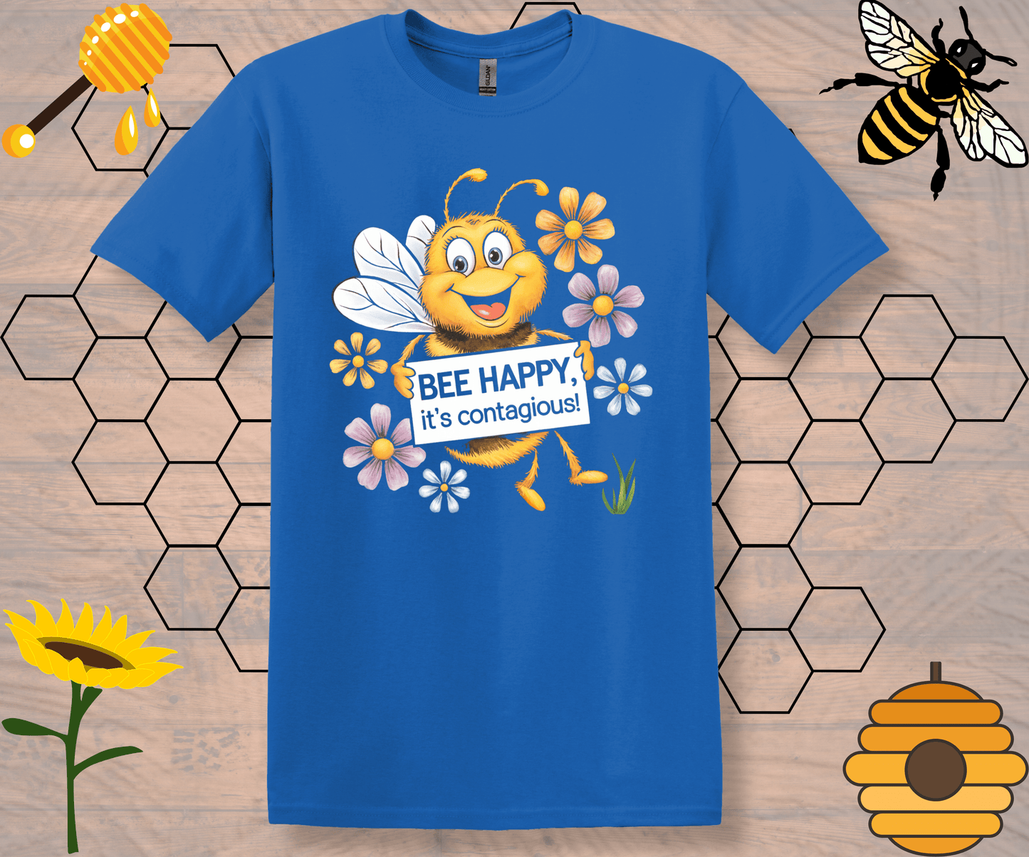 Motivational Graphic Tee - Bee Happy, It’s Contagious Design