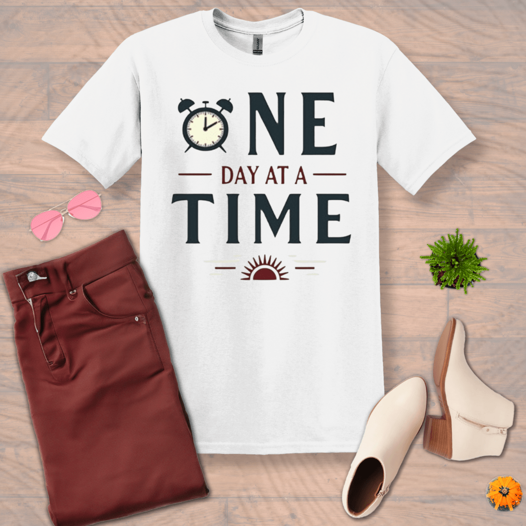 Inspire and Motivate, Uplifting T-shirt with quote: "One Day At A Time"