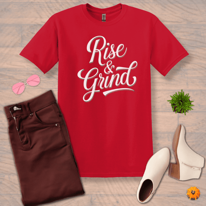 Inspire and Motivate, Uplifting T-shirt with quote: "Rise And Grind"