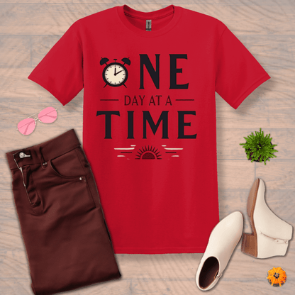 Inspire and Motivate, Uplifting T-shirt with quote: "One Day At A Time"