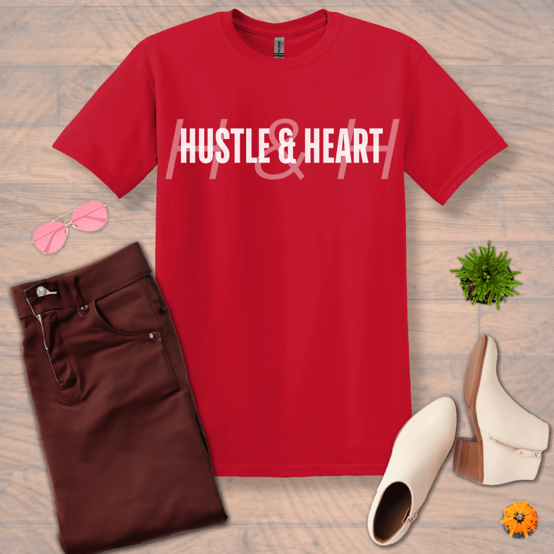 Inspire and Motivate, Uplifting T-shirt with quote: "Hustle & Heart"