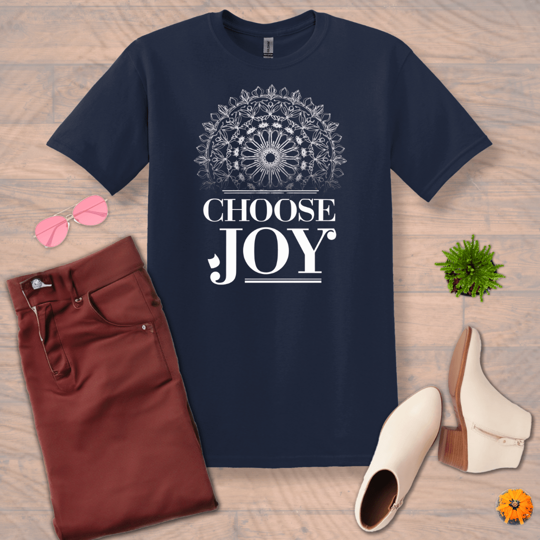 Inspire and Motivate, Uplifting Mandala T-shirt with quote: "Choose Joy"