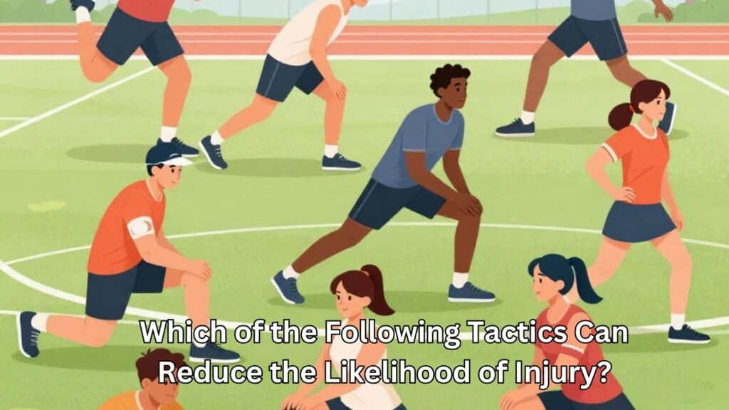 Athletes practicing stretching and warm-up exercises on a track field.